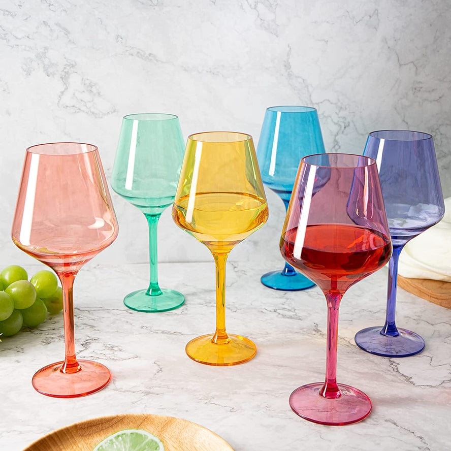 The Wine Savant / Khen Glassware Unbreakable Colored Stemmed Acrylic Wine Glasses Set of 6 - Little Miss Muffin Children & Home