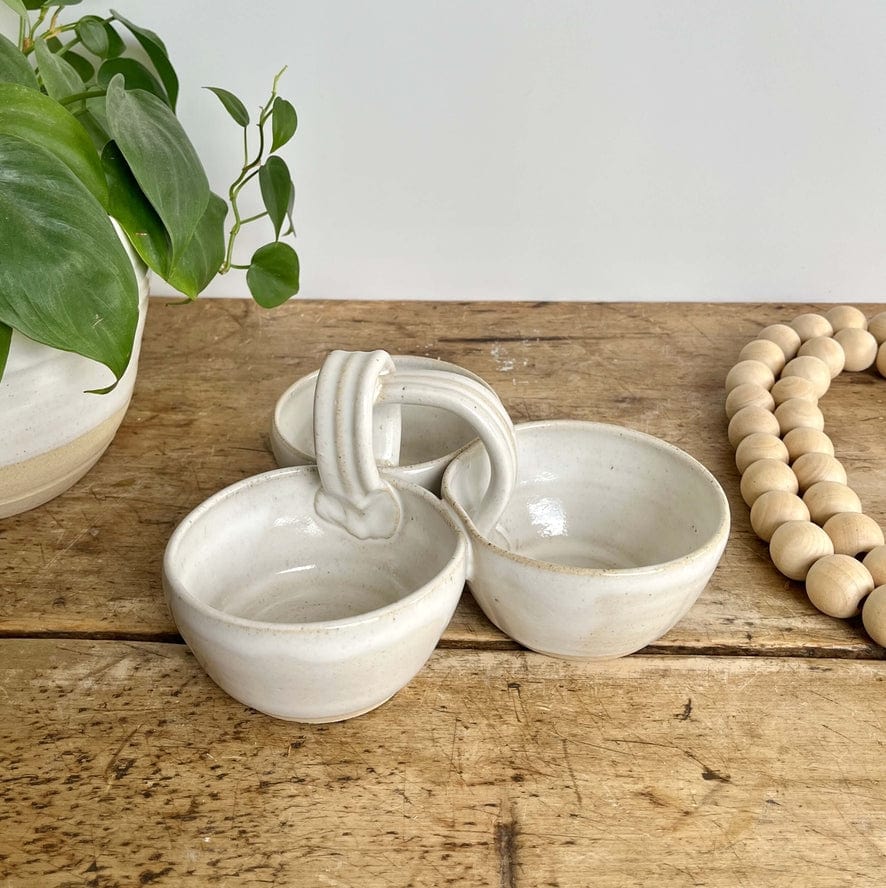 Coastal Clay Co Coastal Clay Co Triple Dip Platter Summer Party Platter Ceramic Dip Tray, White - Little Miss Muffin Children & Home