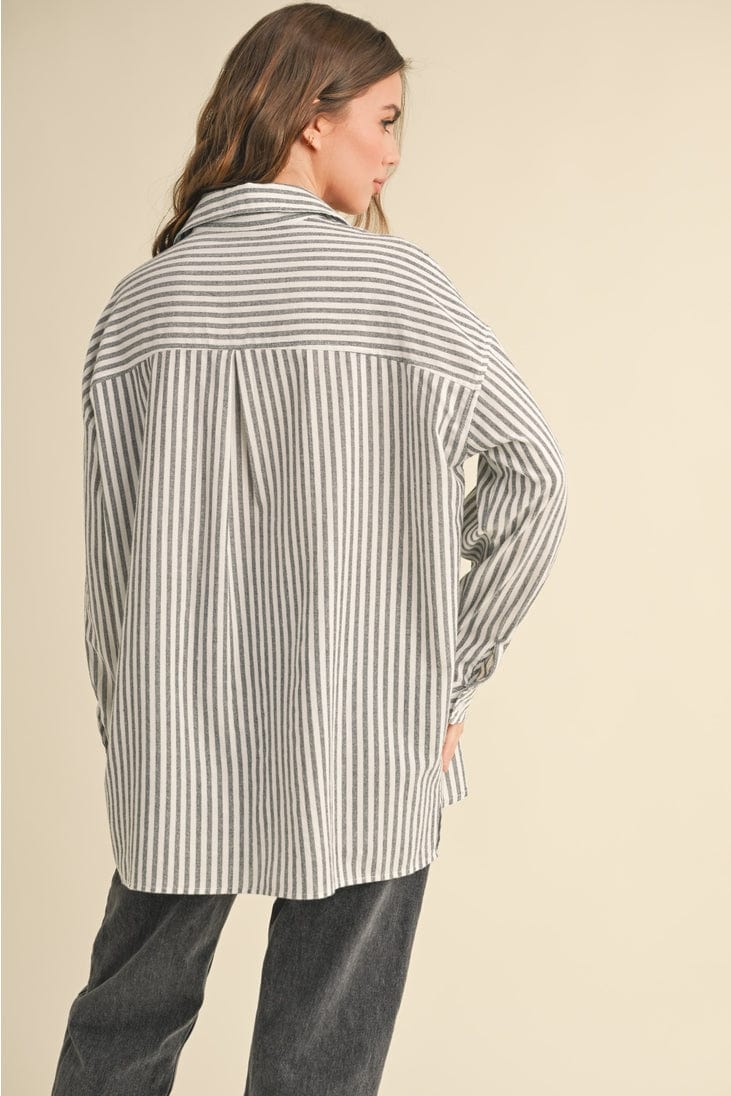 Miou Muse Striped Button Down Boyfriend Shirt in Navy - Little Miss Muffin Children & Home