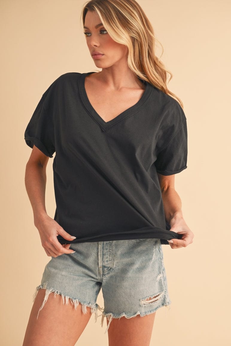 Aemi + Co Aemi + Co Ellin V-Neck Top in Black - Little Miss Muffin Children & Home