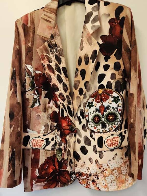 Loowie Bohemian Skull & Roses Leopard Print Blazer - Little Miss Muffin Children & Home