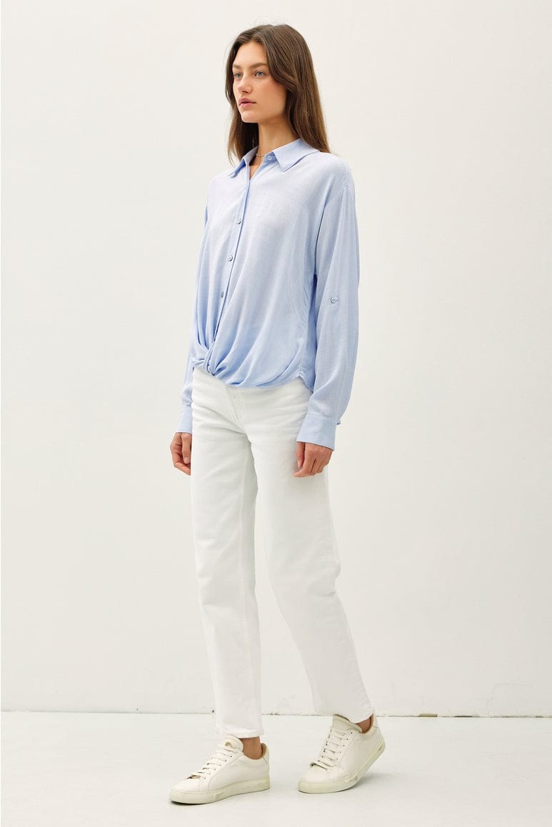 Be Cool Be Cool Twist Detail Button Down Shirt in Light Blue - Little Miss Muffin Children & Home