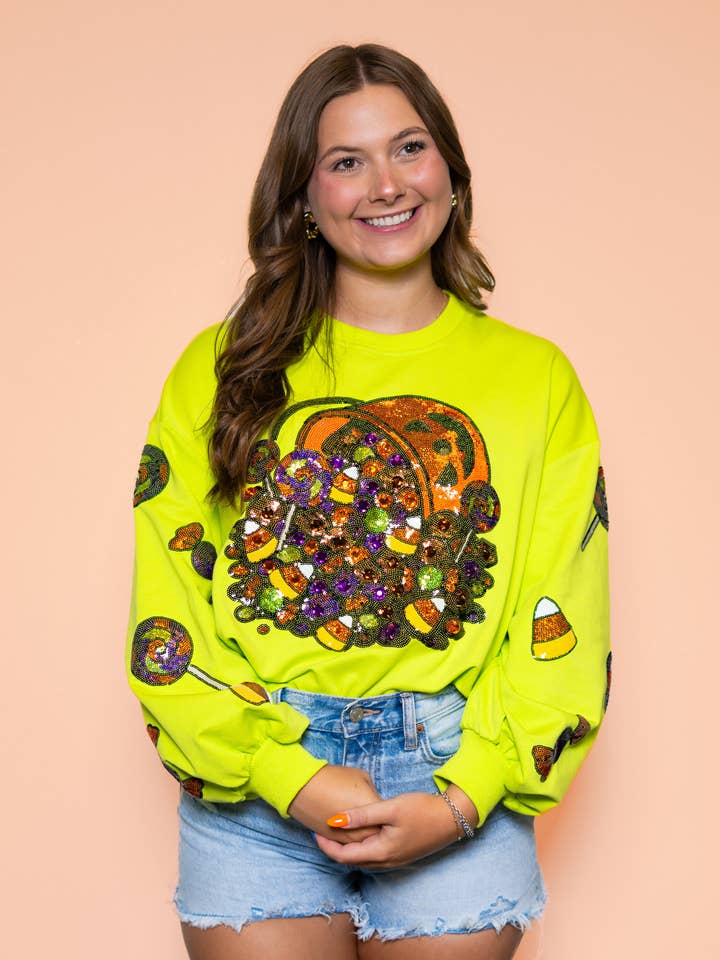Sequin Halloween Candy Bucket Sweatshirt