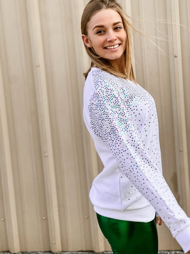 Mardi Gras Creations Mardi Gras Creations Sequin Explosion V-Neck Pullover - White - Little Miss Muffin Children & Home