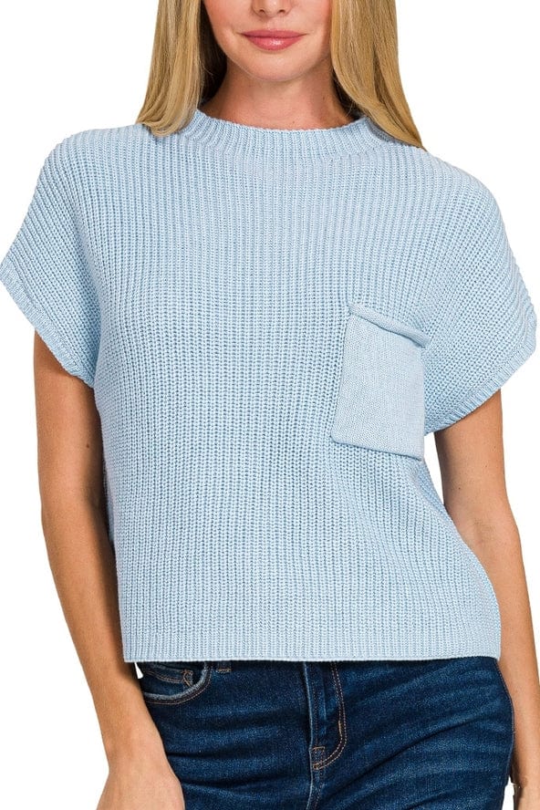 Vanilla Monkey Vanilla Monkey Mock Neck Short Sleeve Sweater in Light Blue - Little Miss Muffin Children & Home
