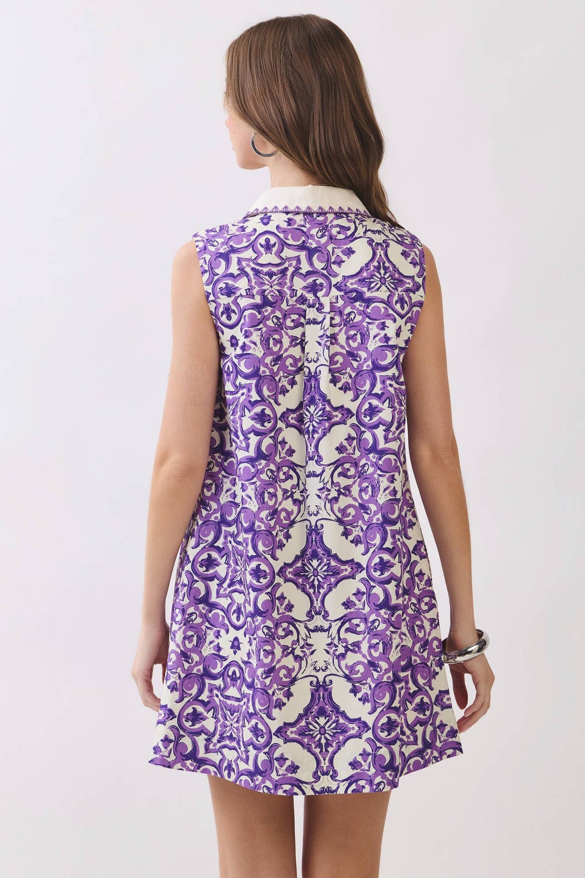 TCEC Purple & White Arabesque Print Shift Mini Dress with Collar - Little Miss Muffin Children & Home
