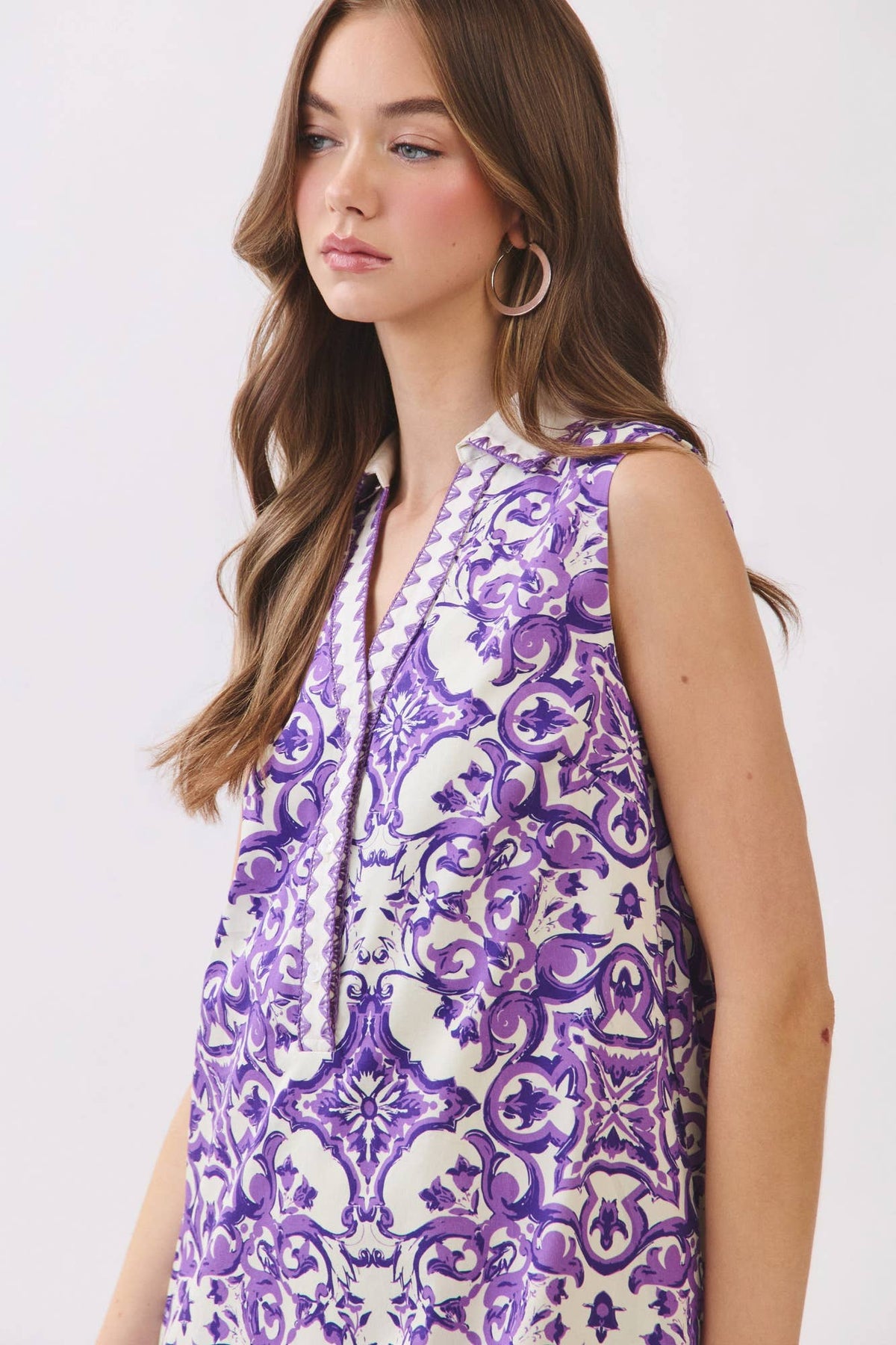 TCEC Purple & White Arabesque Print Shift Mini Dress with Collar - Little Miss Muffin Children & Home