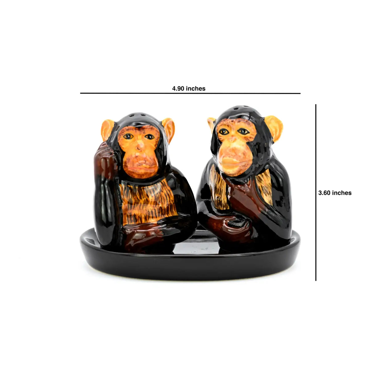 Monkey Salt and Pepper Shaker on Black Ceramic Tray