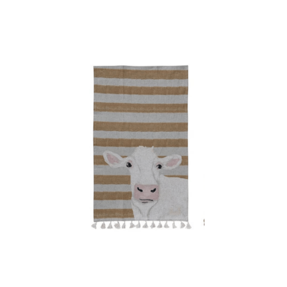 Cotton & Linen Printed Tea Towel with Pom Poms/Tassels