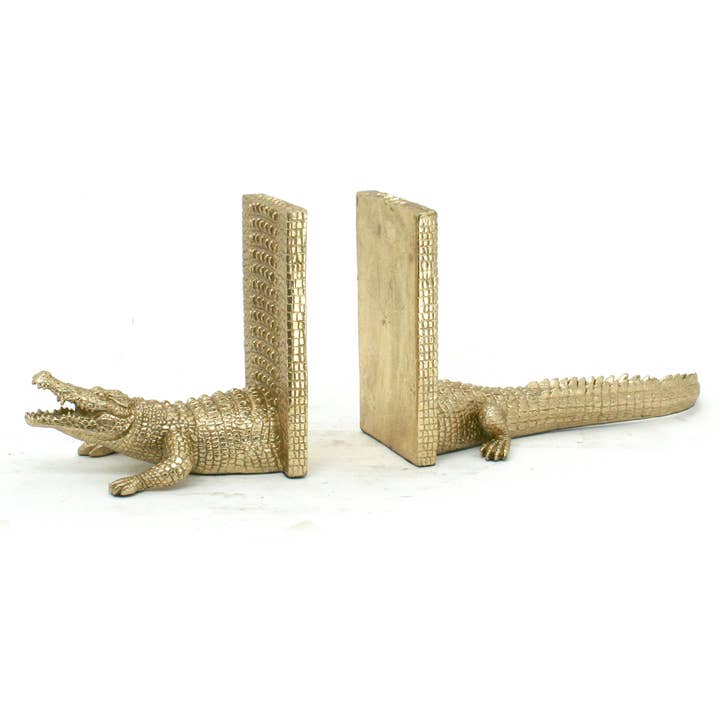 Contrast Inc Contrast Inc Gold Crocodile Bookends Set of 2 - Little Miss Muffin Children & Home