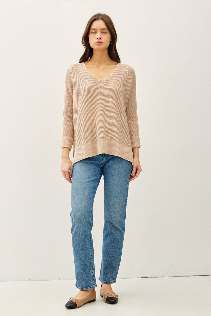 Be Cool Be Cool V-Neck Sweater with Side Slits in Sand - Little Miss Muffin Children & Home