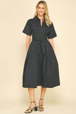 Pinch Short Sleeve Tie Belt Cotton Midi Dress in Ink - Little Miss Muffin Children & Home