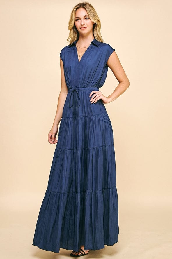 Pinch Pinch Sleeveless Tiered Maxi Dress in Dusty Navy - Little Miss Muffin Children & Home