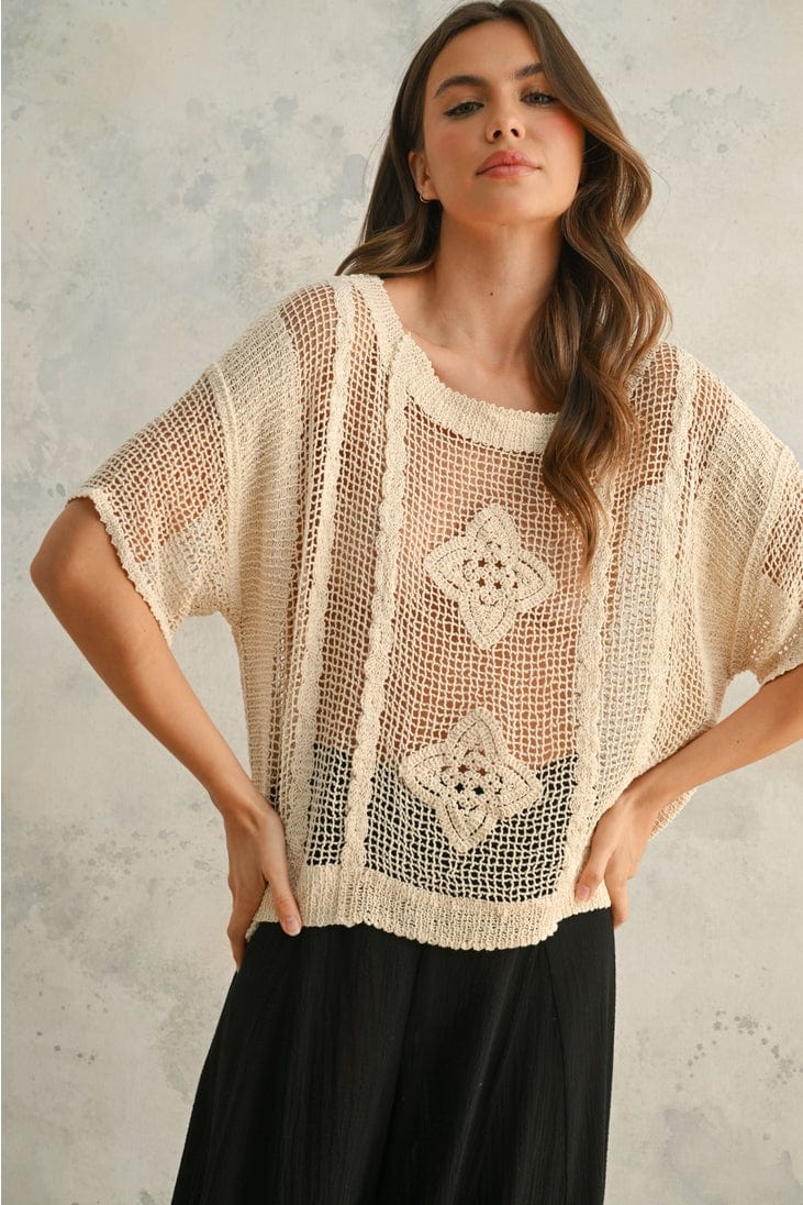 Miou Muse Crochet Knit Short Sleeve Top - Little Miss Muffin Children & Home