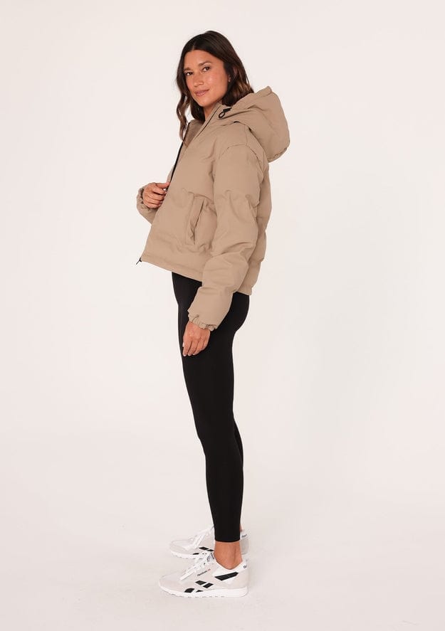 Lovestitch Lovestitch Long Sleeve Zip-Up Hooded Puffer Jacket, Taupe - Little Miss Muffin Children & Home