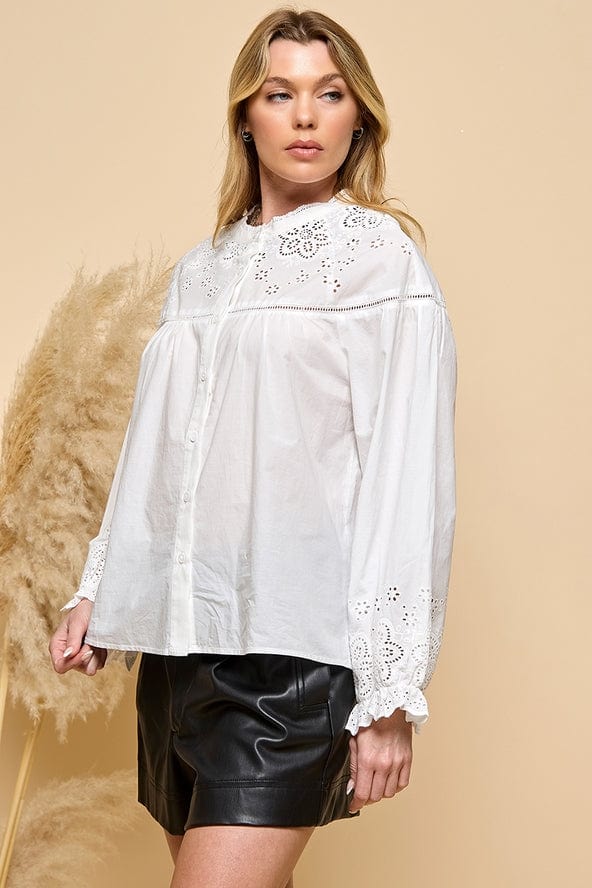 Cezele Cezele Eyelet Button Down Blouse - Little Miss Muffin Children & Home