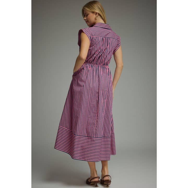 Striped Cap Sleeve Midi Dress, 3 Available Colors