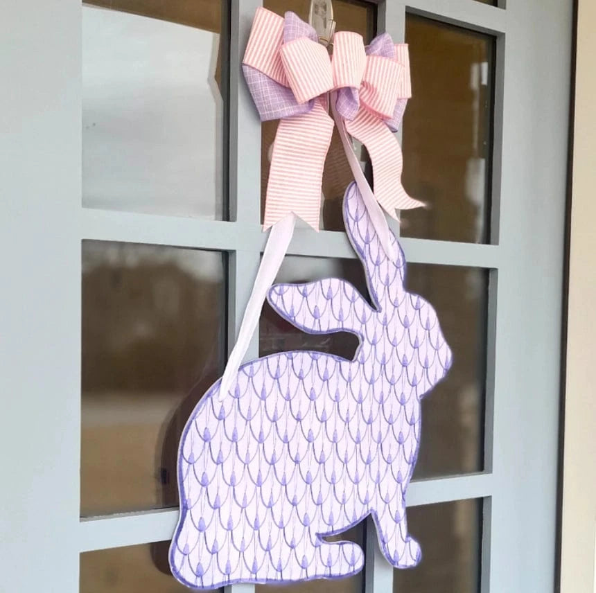 Front Porch Elegance Front Porch Elegance Hoppy Easter Door Hanger with Bow, Pink Stripe + Lavender - Little Miss Muffin Children & Home