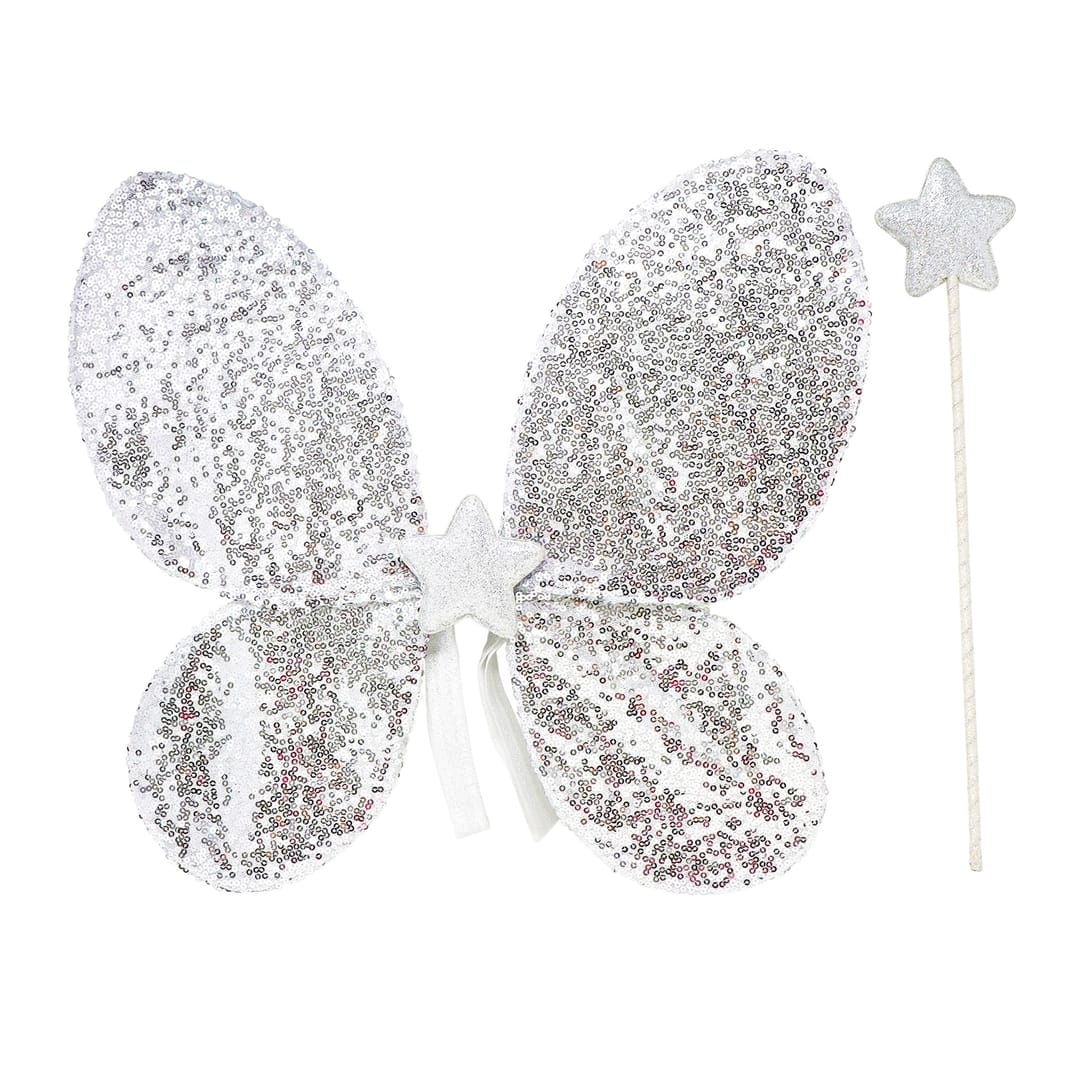 Pink Poppy Pink Poppy Silver Sequin Wings & Glitter Star Wand Set - Little Miss Muffin Children & Home