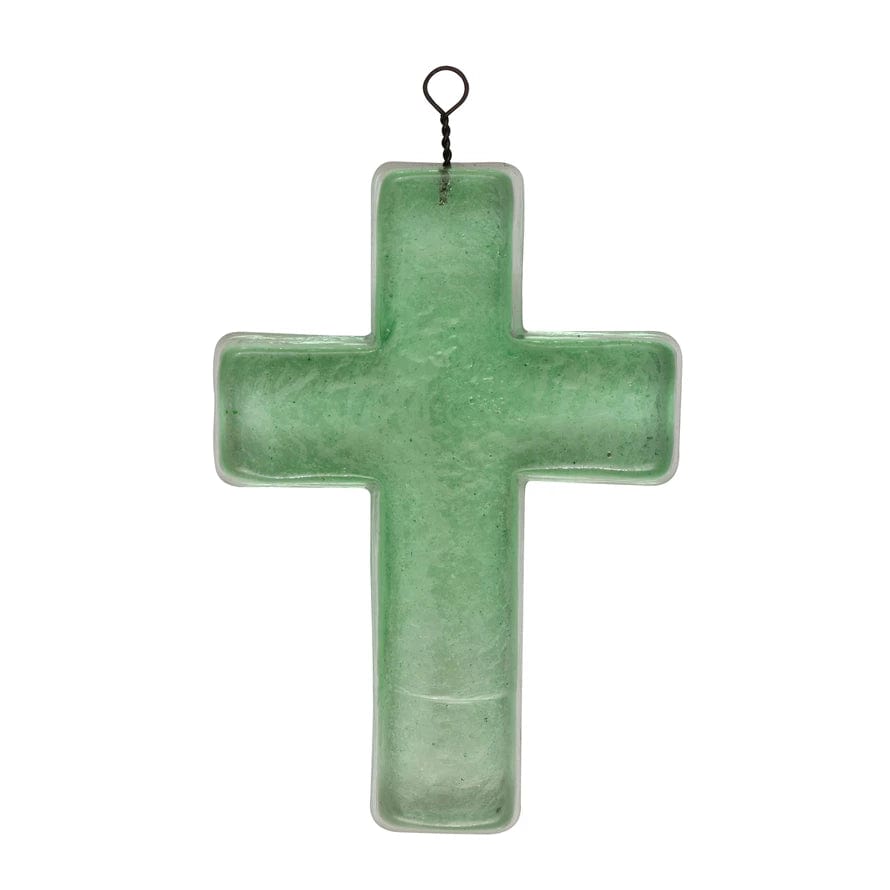Creative Co-Op Creative Co-op Recycled Glass Hanging Cross - Little Miss Muffin Children & Home
