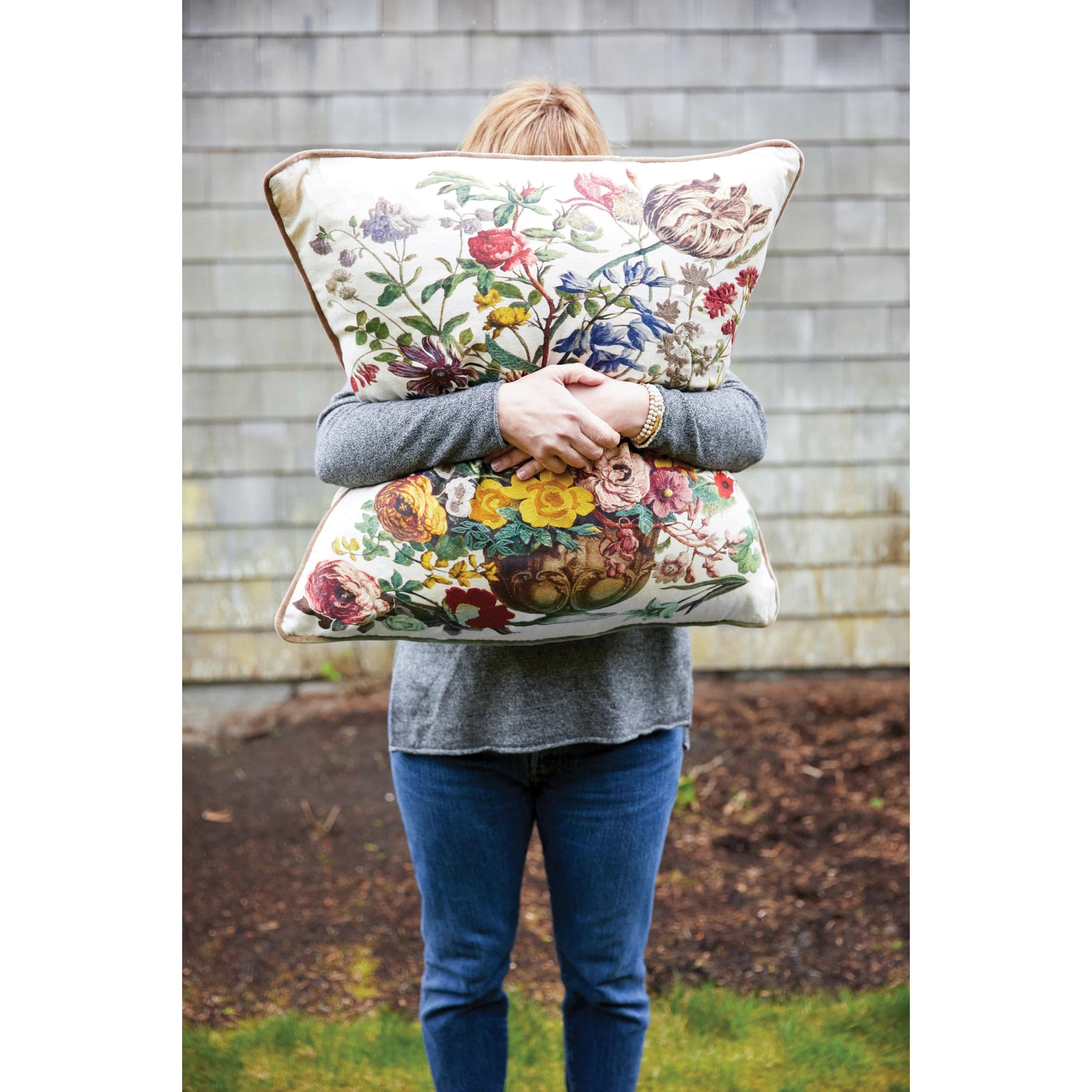 Creative Co-Op Creative Co-op Printed & Embroidered Floral Pillow - Little Miss Muffin Children & Home