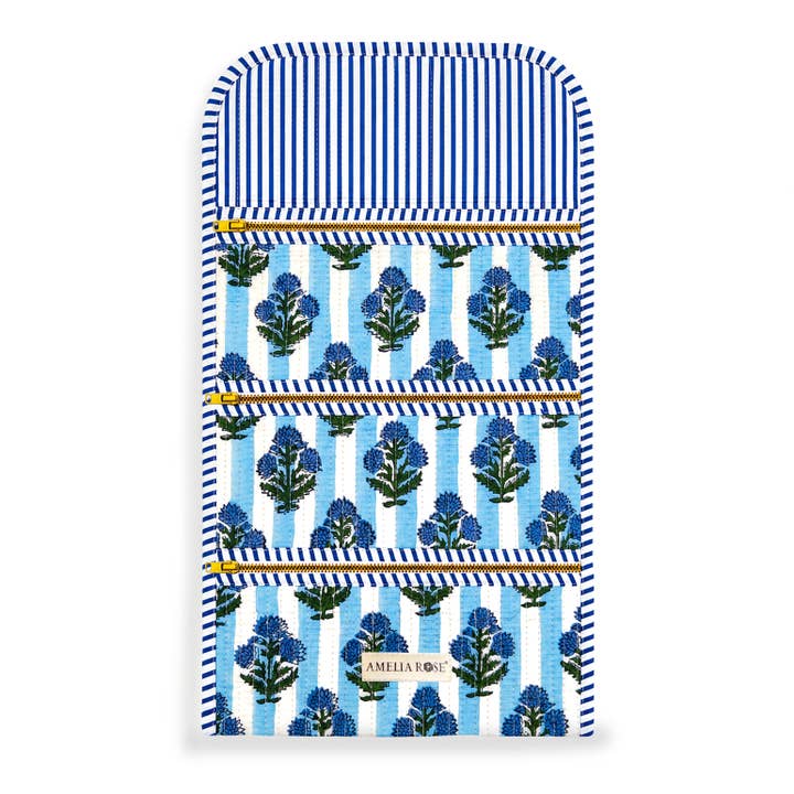 Cotton Quilted Jewelry Roll in Bluebell