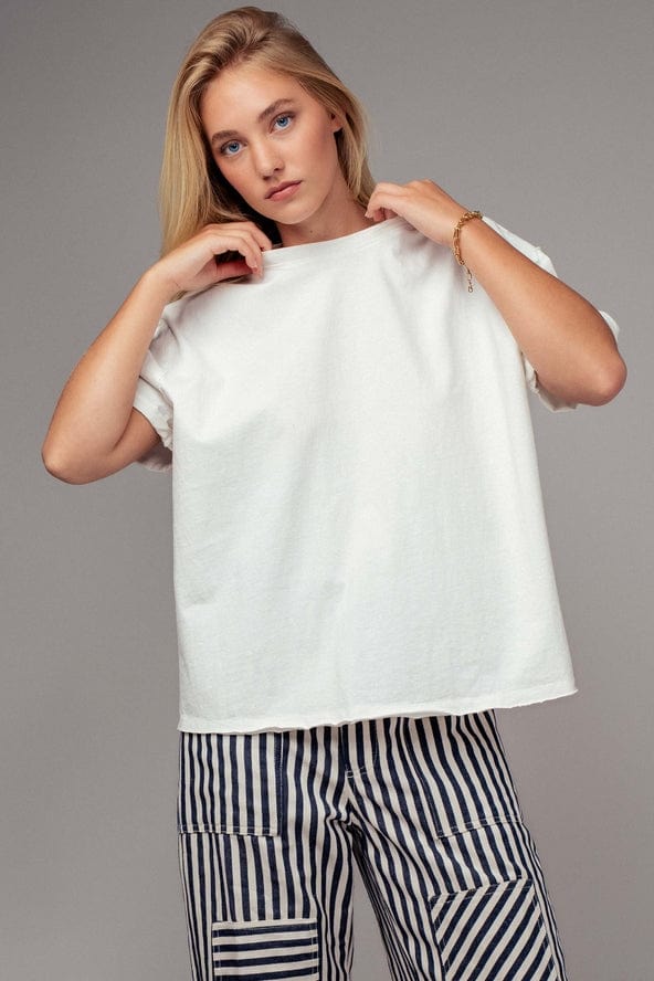 Urban Daizy Oversized Boxy Cotton Crewneck Tee in White - Little Miss Muffin Children & Home