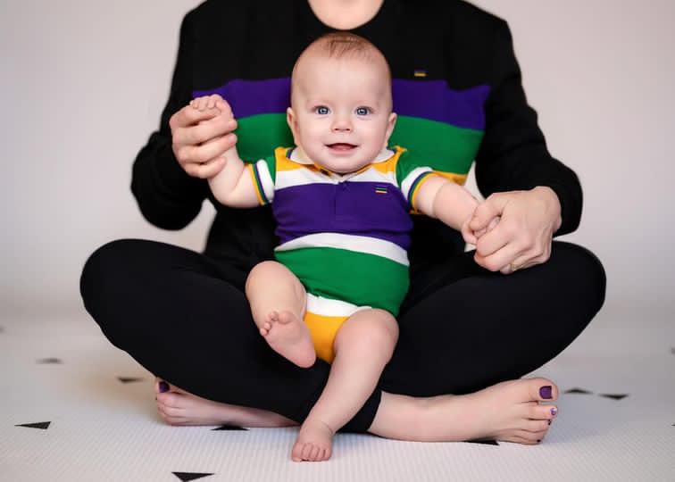 Mardi Gras Creations Mardi Gras Creations Thick Stripe Rugby Infant Onesie Short Sleeve - Little Miss Muffin Children & Home