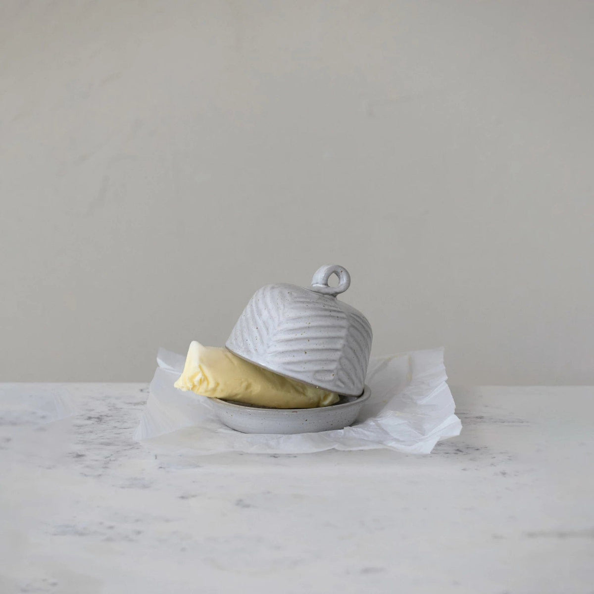 Creative Co-Op Creative Co-op Embossed Stoneware Domed Dish With Handle - Little Miss Muffin Children & Home
