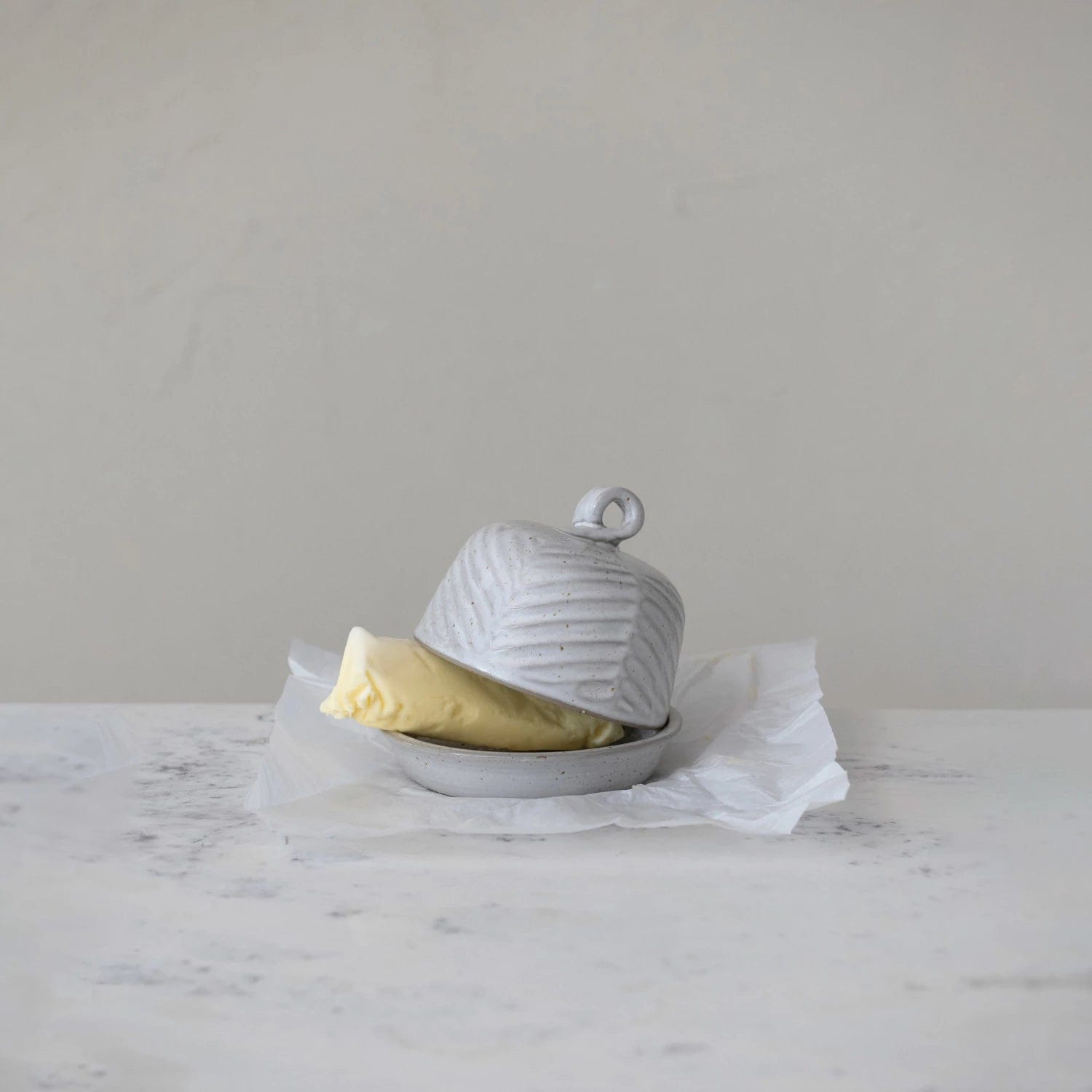 Creative Co-Op Creative Co-op Embossed Stoneware Domed Dish With Handle - Little Miss Muffin Children & Home