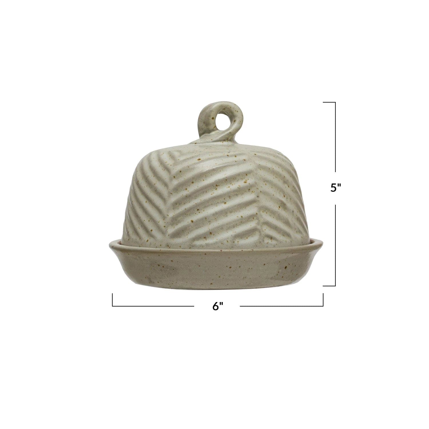 Creative Co-Op Creative Co-op Embossed Stoneware Domed Dish With Handle - Little Miss Muffin Children & Home