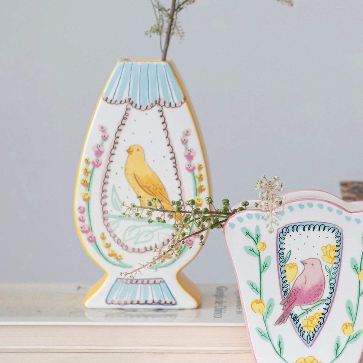 Creative Co-Op Creative Co-op Ceramic Vase with Birds - Little Miss Muffin Children & Home