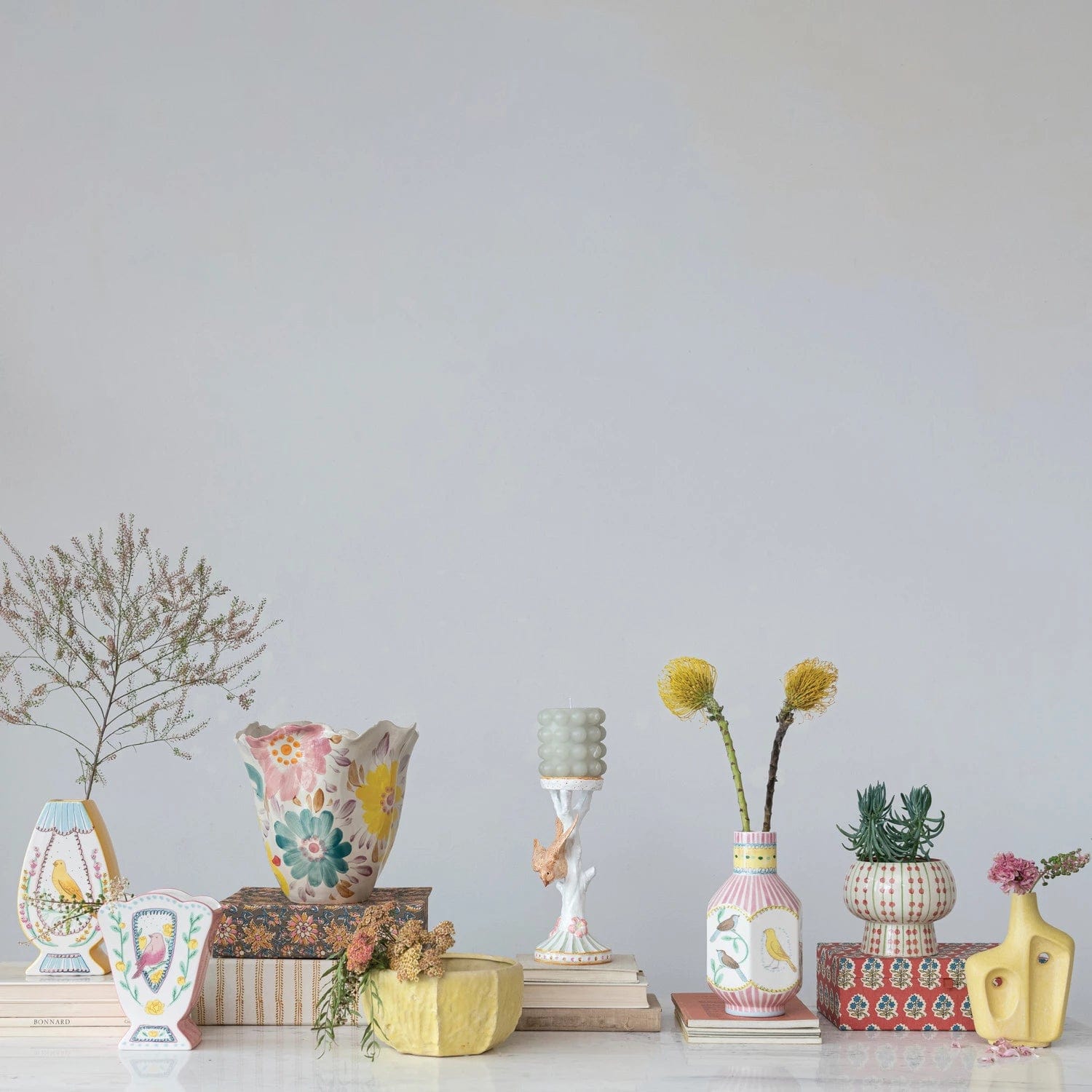 Creative Co-Op Creative Co-op Ceramic Vase with Birds - Little Miss Muffin Children & Home
