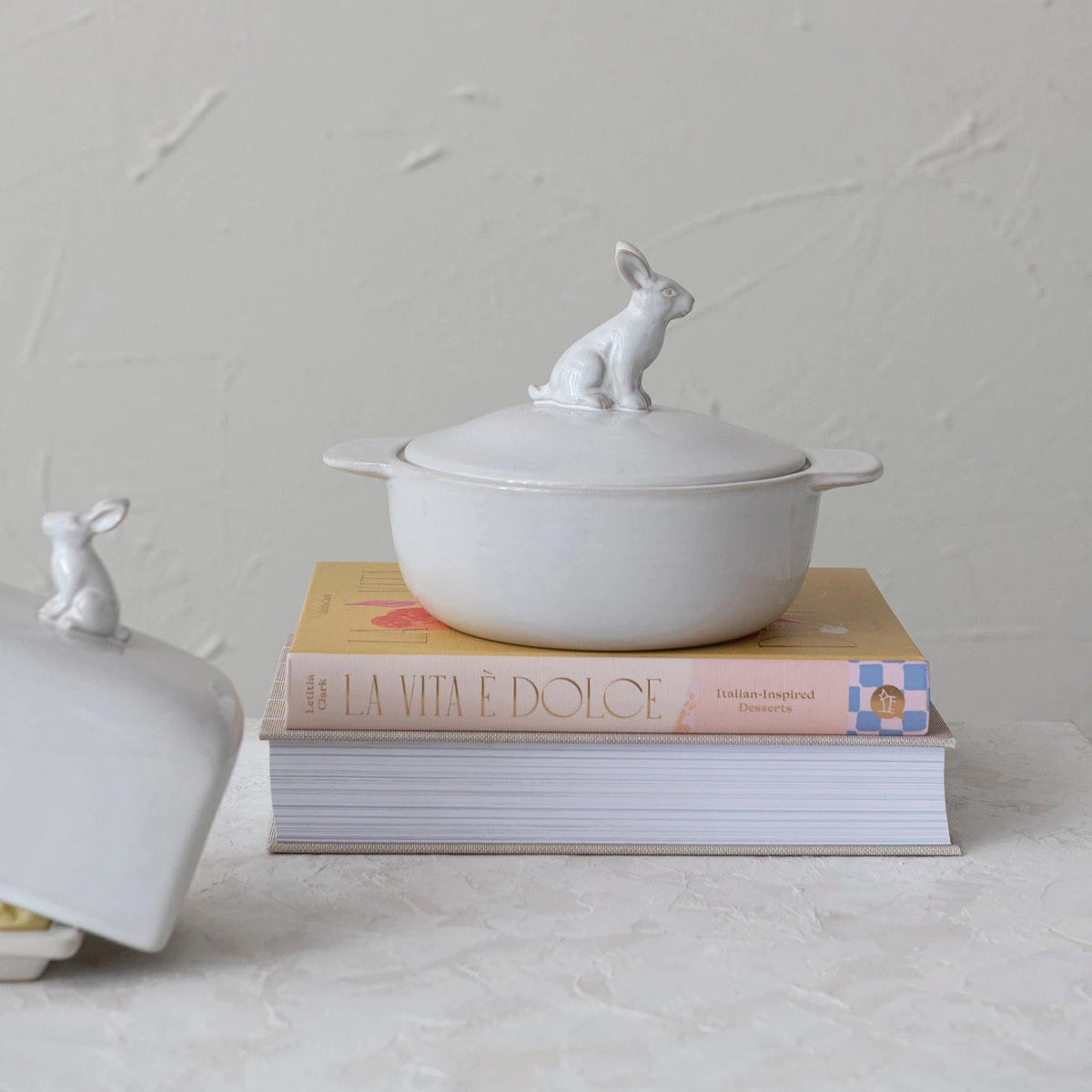 Creative Co-Op Creative Co-op 4 Cup Stoneware Baker with Rabbit Finial - Little Miss Muffin Children & Home