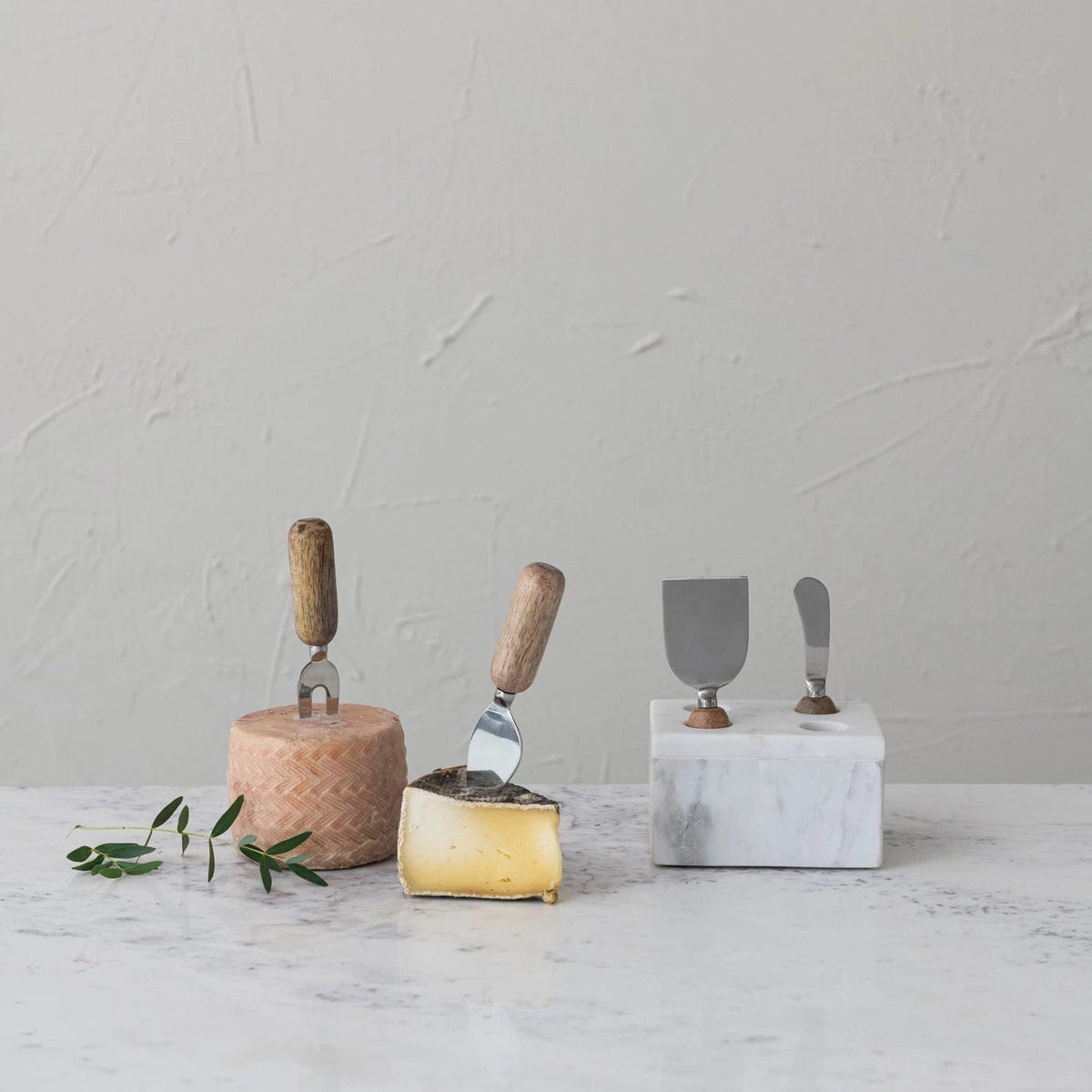 Creative Co-Op Creative Co-op Stainless Steel Cheese Servers with Mango Wood Handles & Marble Stand, 5 Piece Set - Little Miss Muffin Children & Home