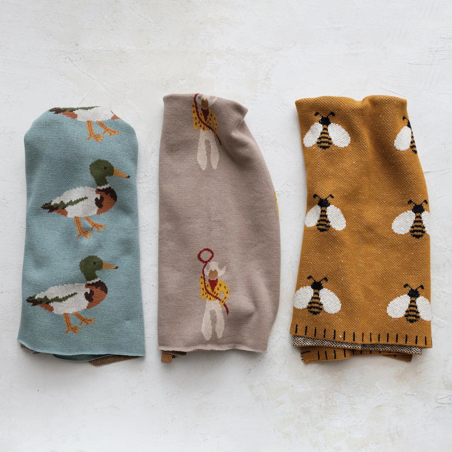 Creative Co-Op Creative Co-op Cotton Knit Baby Blanket with Ducks - Little Miss Muffin Children & Home