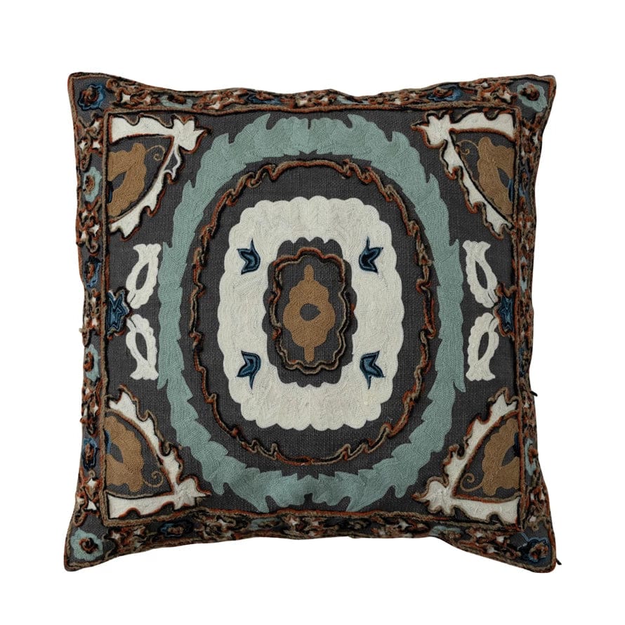 Creative Co-Op Creative Co-op Cotton Slub Embroidered Pillow with Chambray Back - Little Miss Muffin Children & Home