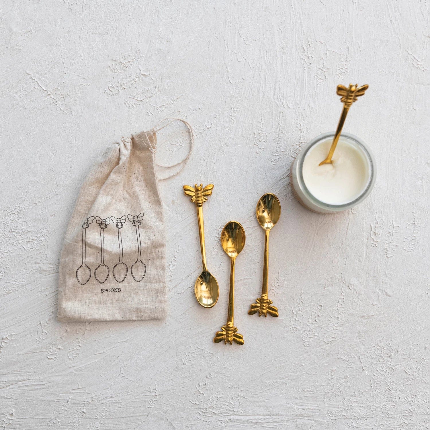 Creative Co-Op Creative Co-op Brass Spoons With Bees Set of 4 - Little Miss Muffin Children & Home