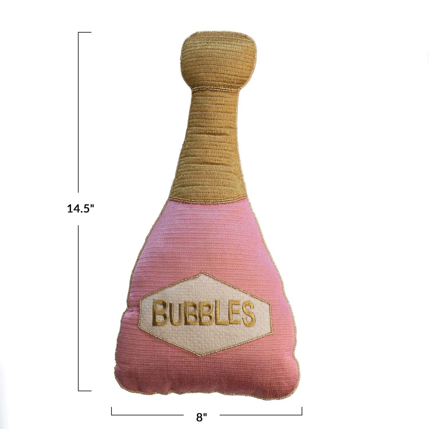 Creative Co-op Creative Co-op Cotton Champagne Bottle Shaped Throw Pillow with  "BUBBLES" Embroidery, Pink & Gold - Little Miss Muffin Children & Home