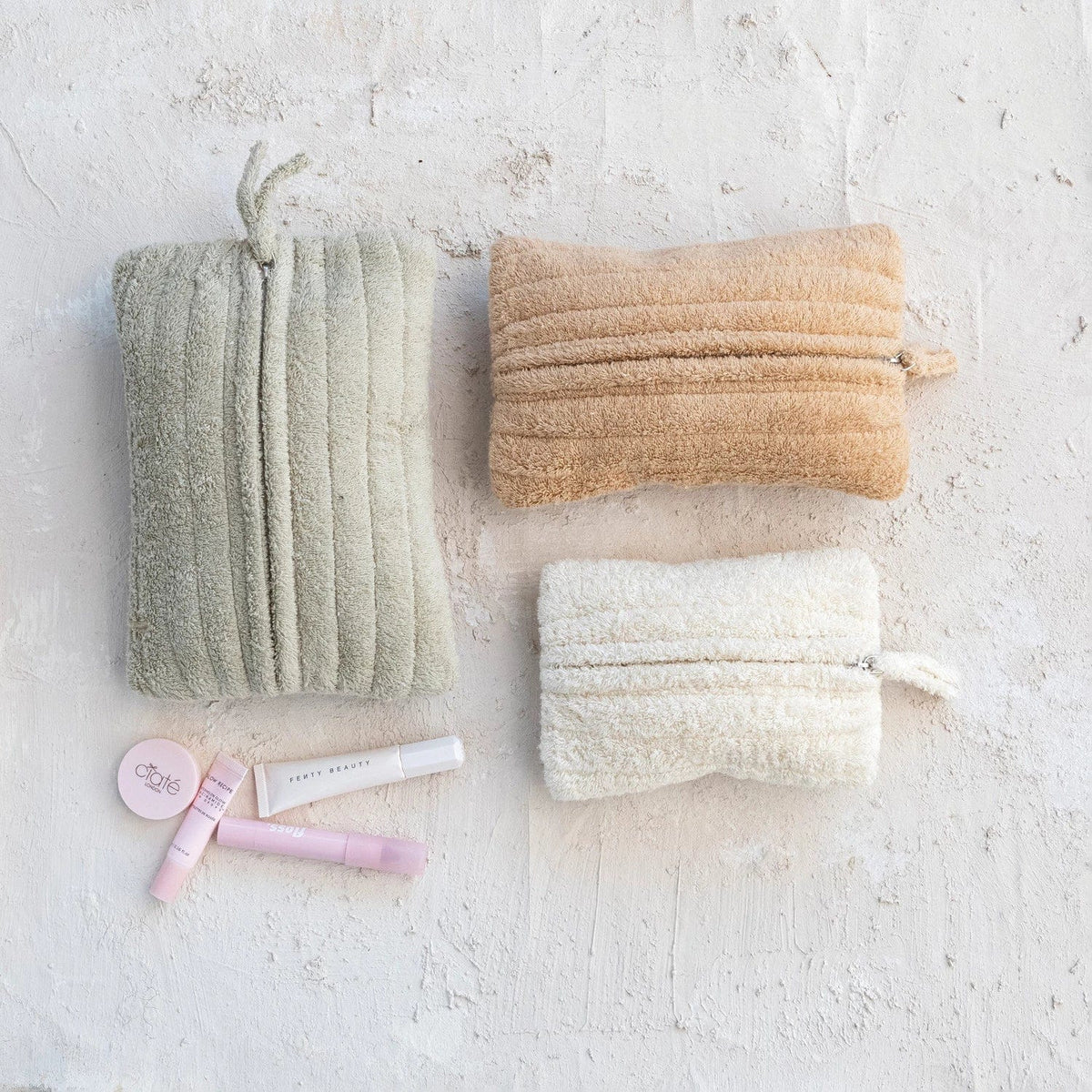 Creative Co-Op Creative Co-op Quilted Cotton Terry Zip Pouches with Cotton Lining - Little Miss Muffin Children & Home