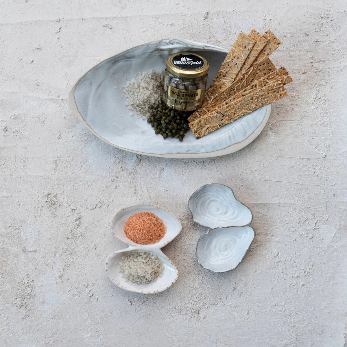 Creative Co-Op Creative Co-op Stoneware Oyster Shell Shaped Dish with 2 Sections - Little Miss Muffin Children & Home