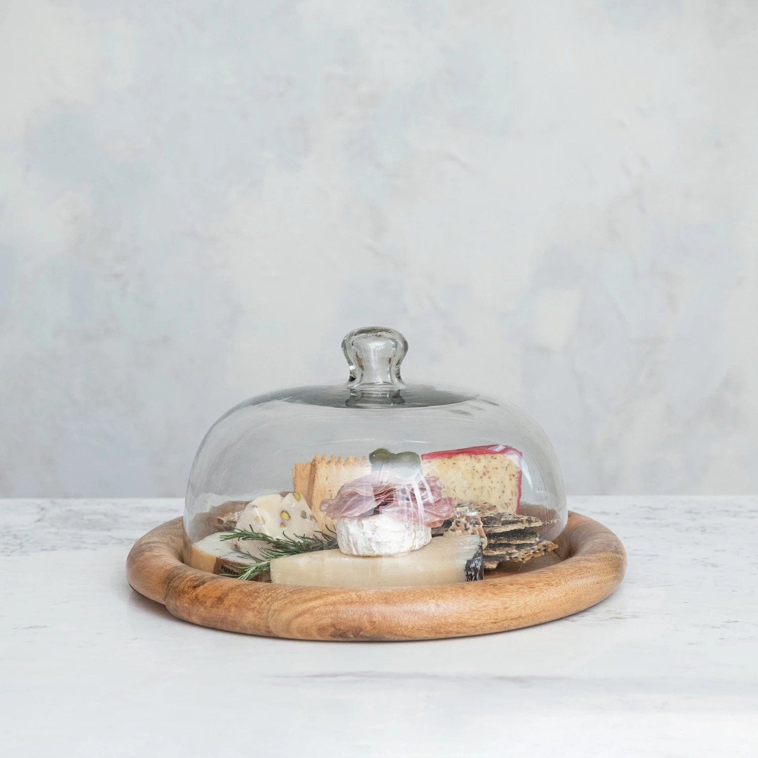Creative Co-op Creative Co-op 16" Round x 8"H Glass Cloche with Natural Mango Wood Base - Little Miss Muffin Children & Home