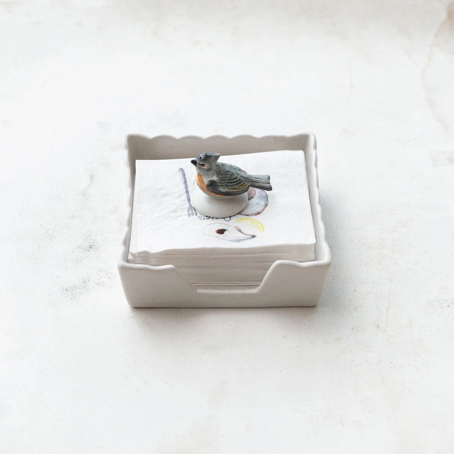 Creative Co-op Stoneware Napkin Holder with Bird Shaped Weight, 2PC Set - Little Miss Muffin Children & Home