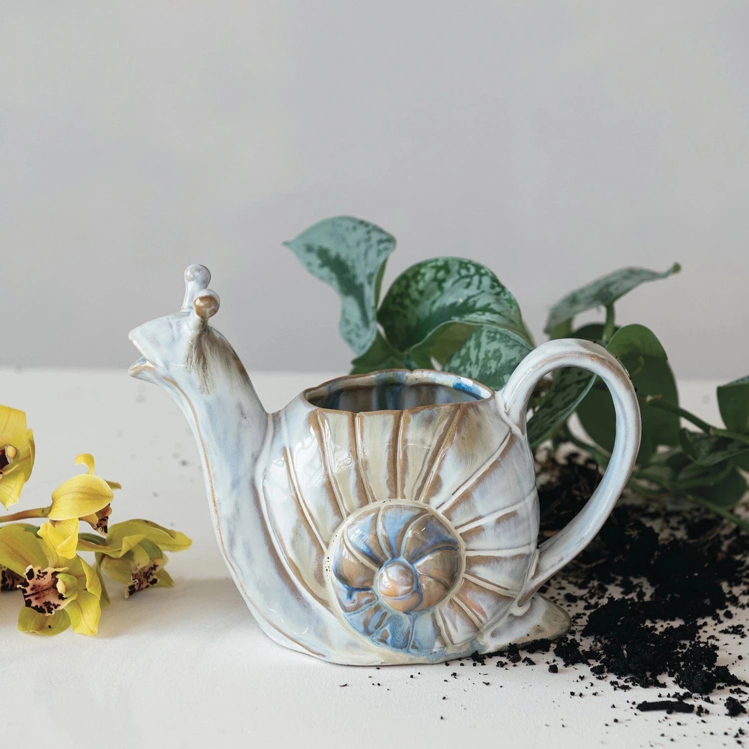 Creative Co-op 24 oz. Stoneware Snail Watering Can (Each One Will Vary) - Little Miss Muffin Children & Home