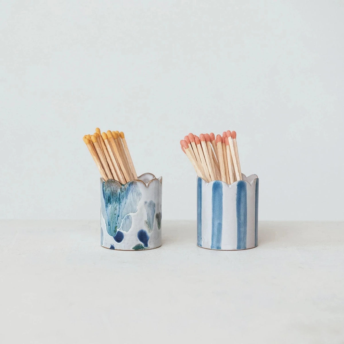 Creative Co-op Stoneware Matchstick Holder with Striker, 2 Styles (Each One Will Vary) - Little Miss Muffin Children & Home
