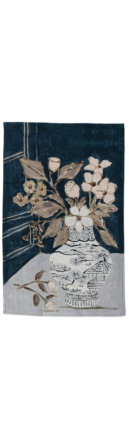 Creative Co-op Cotton & Linen Printed Tea Towel with Flowers in Vase, 3 Available Styles - Little Miss Muffin Children & Home