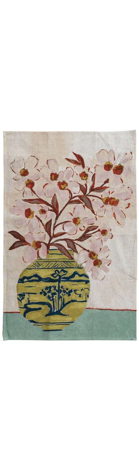 Creative Co-op Cotton & Linen Printed Tea Towel with Flowers in Vase, 3 Available Styles - Little Miss Muffin Children & Home
