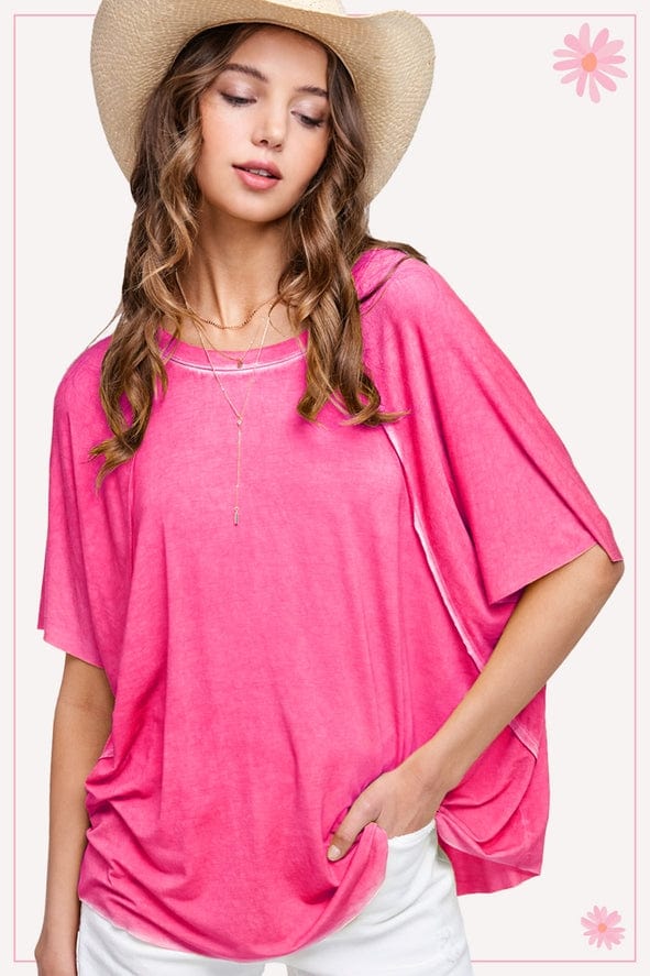 La Miel La Miel Dyed Fabric Round Neck Batwing Short Sleeve Top - Little Miss Muffin Children & Home
