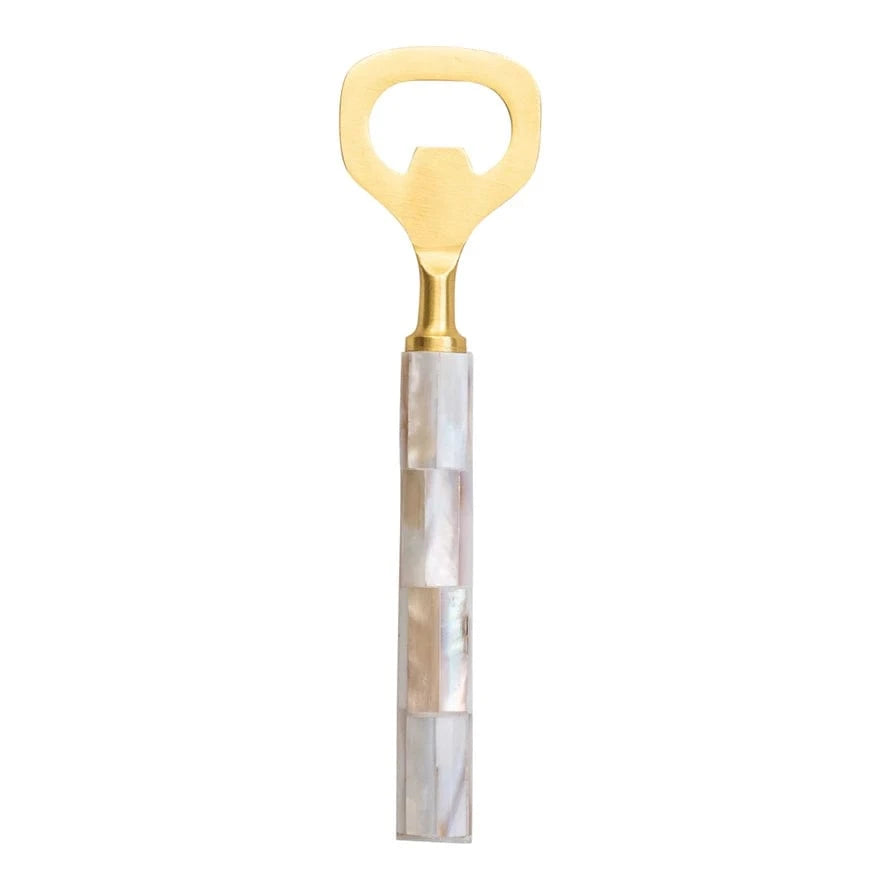 Creative Co-op Stainless Steel & Mango Wood Bottle Opener with Mother of Pearl Inlaid Handle - Little Miss Muffin Children & Home