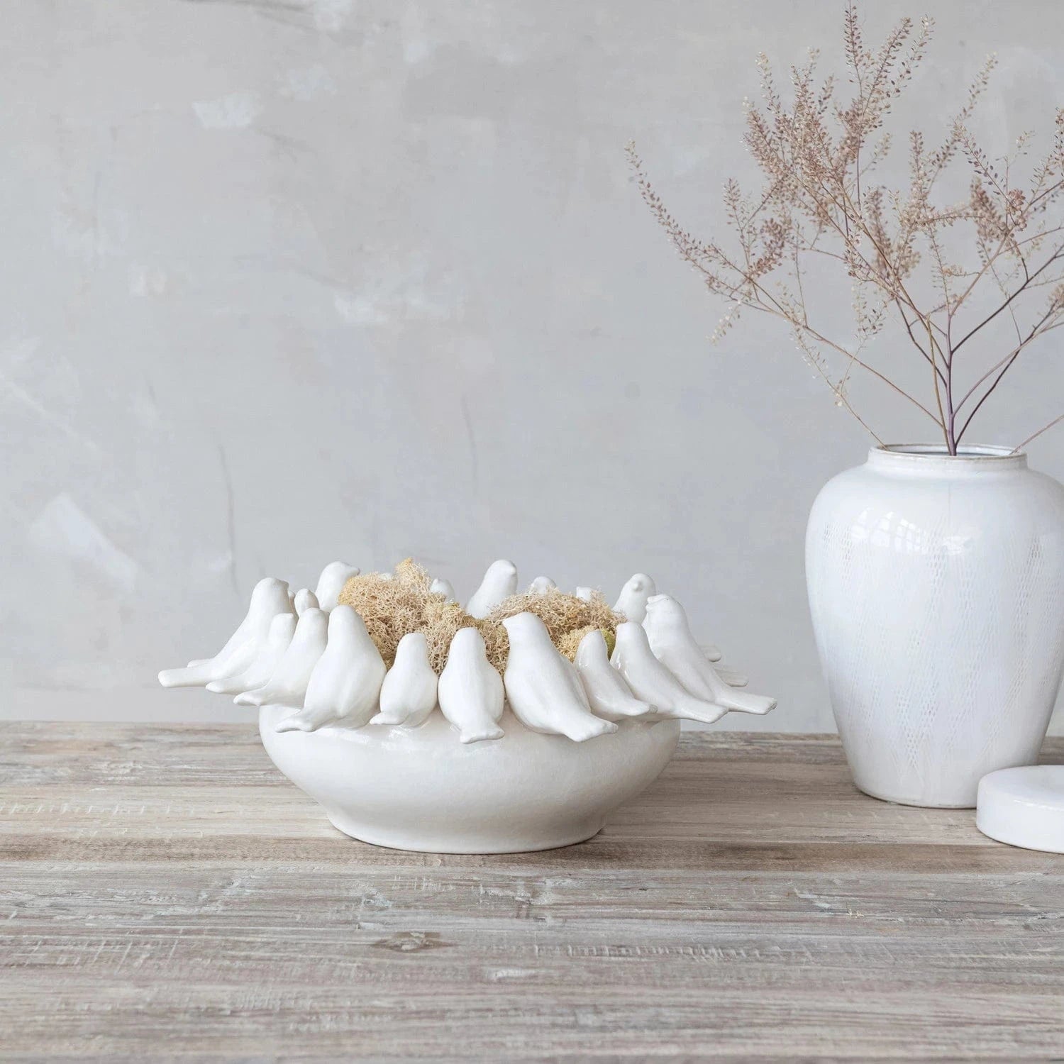 Creative Co-op Decorative Stoneware Bowl with Birds on Rim, White - Little Miss Muffin Children & Home